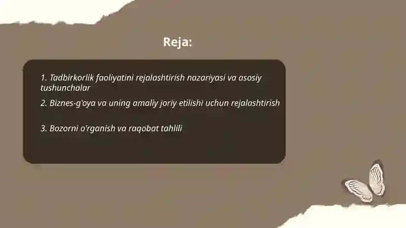Tadbirkorlik faoliyatini rejalashtirish 2