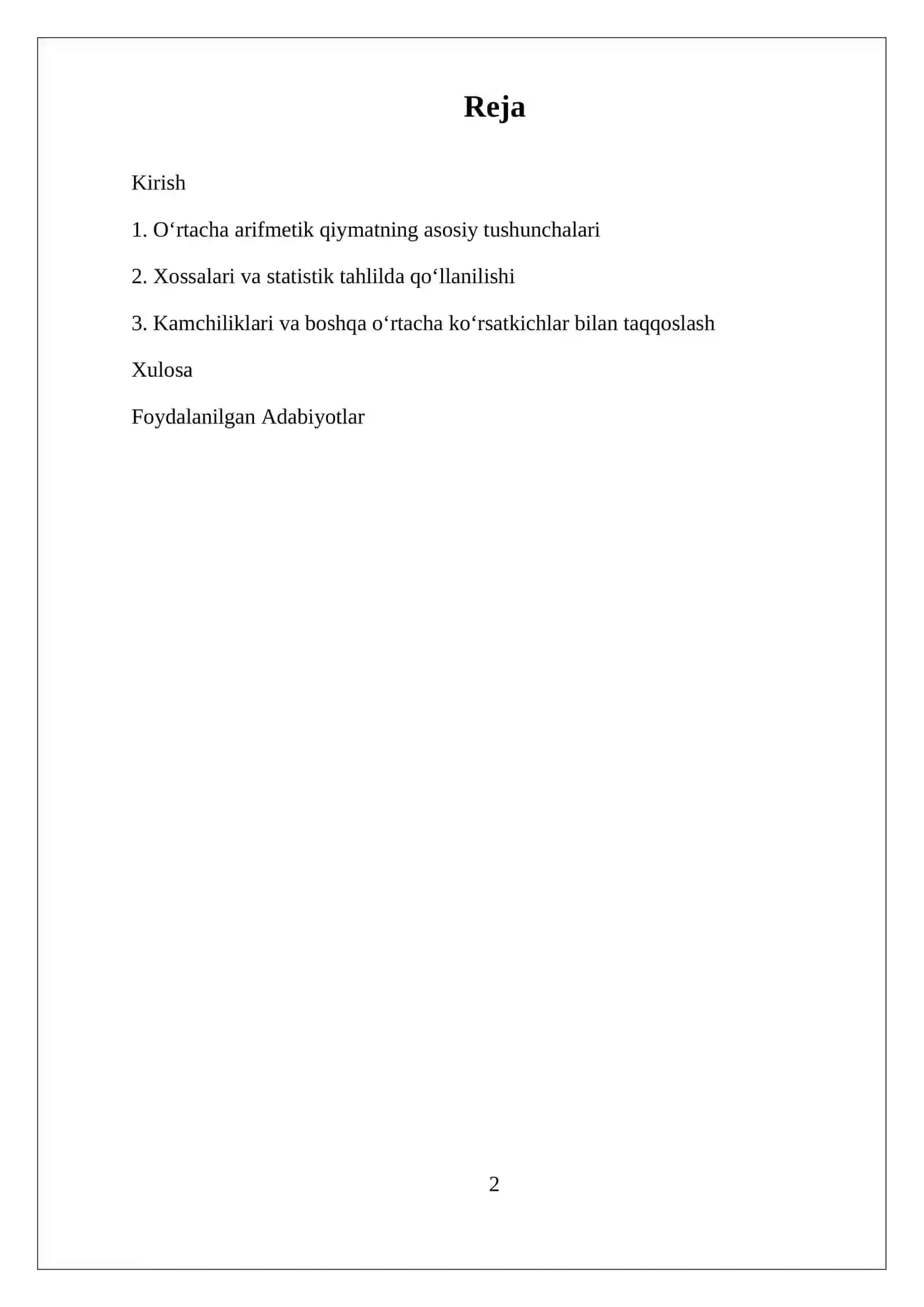 OʻRTACHA ARIFMETIK QIYMAT VA UNING XOSSALARI 2