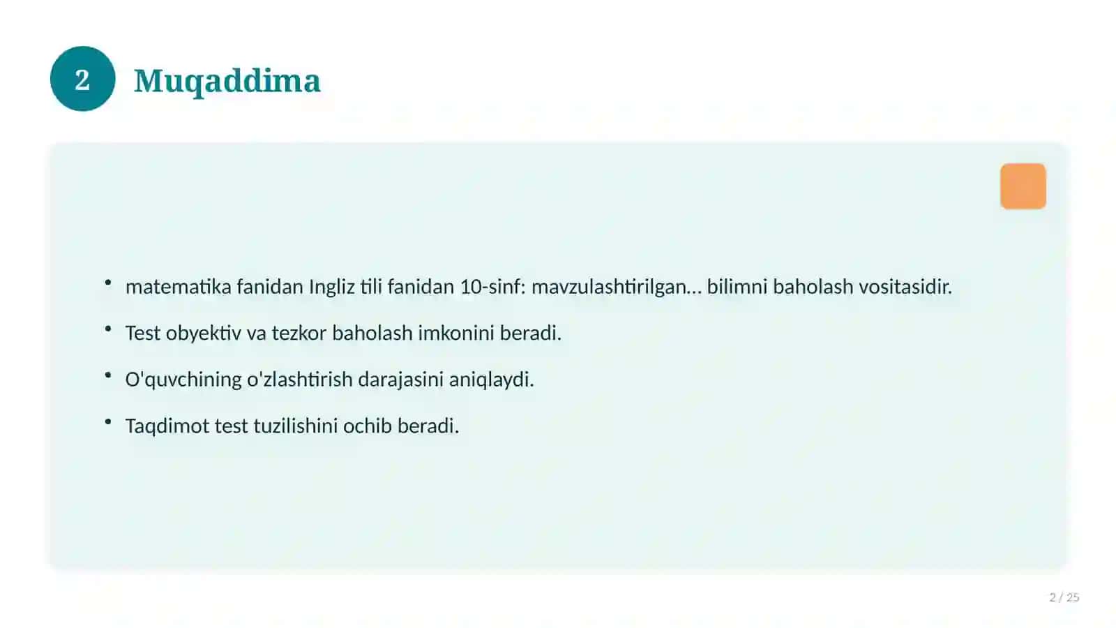 Ingliz tili fanidan 10-sinf: mavzulashtirilgan nazorat ishi va tahlil 2