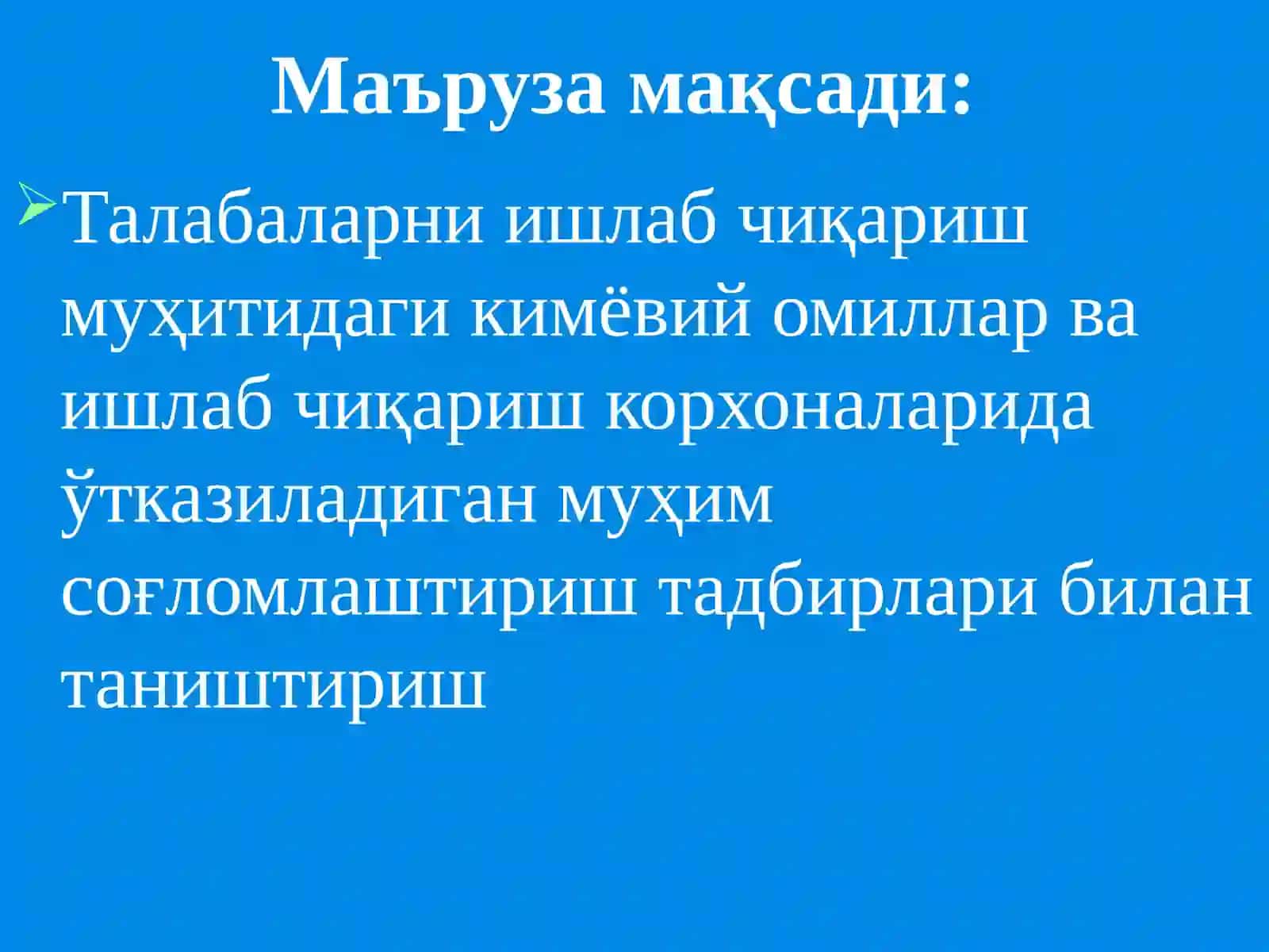 Ишлаб чиқариш муҳитидаги кимёвий омилларнинг гигиеник таснифи 2