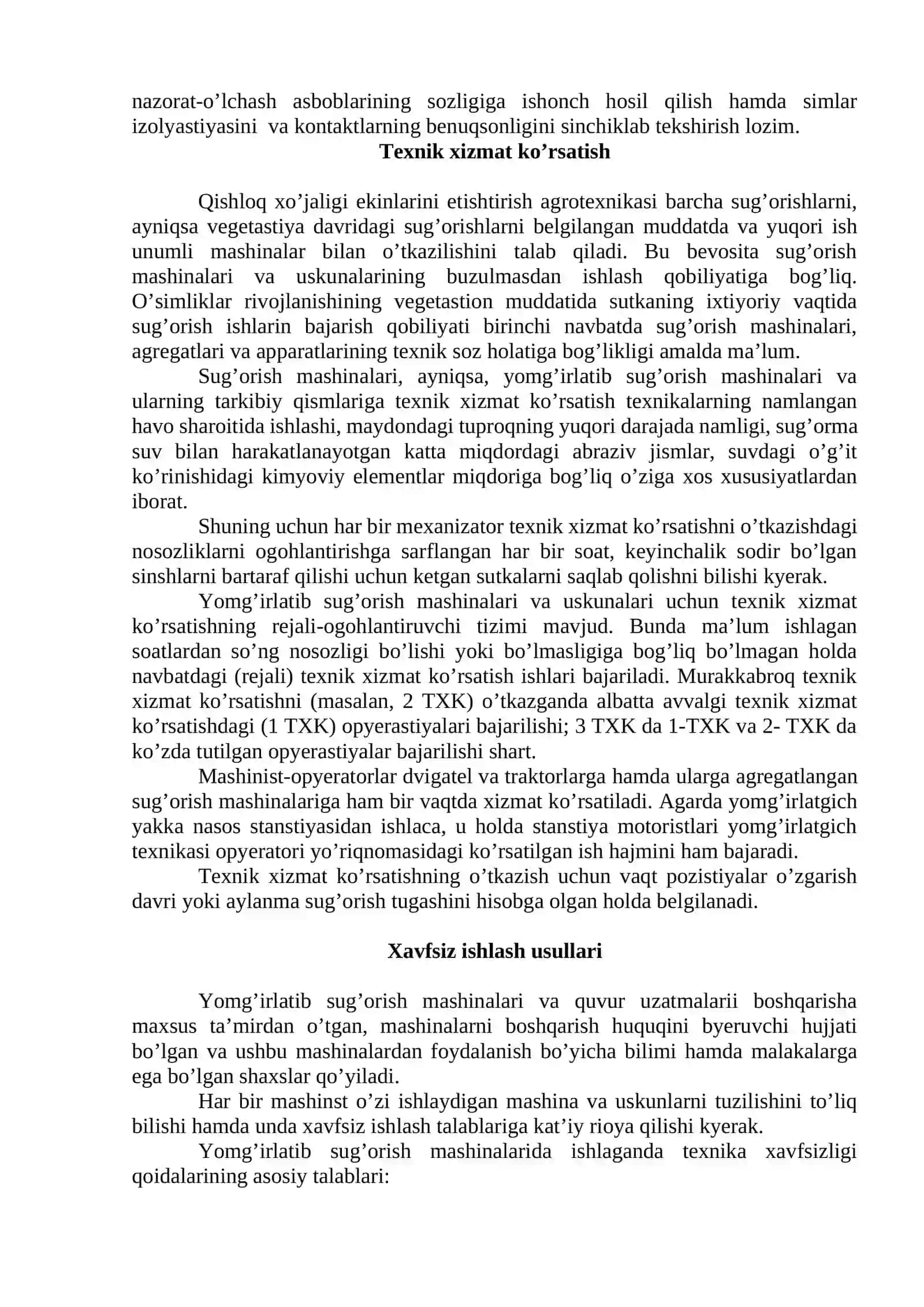 Sug’orish mashina va uskunalariga texnik xizmat ko’rsatish tartibini o’rganish 2