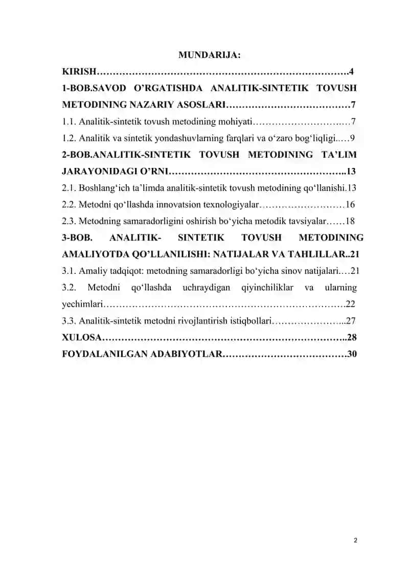 Savod oʻrgatishda analitik sintetik tovush metodi va uning xususiyatlari. 2