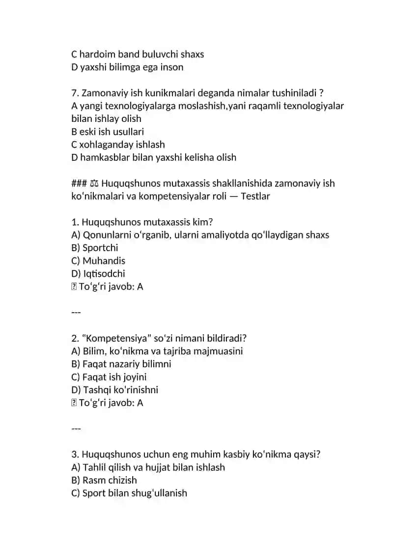 Huquq fanidan test 2