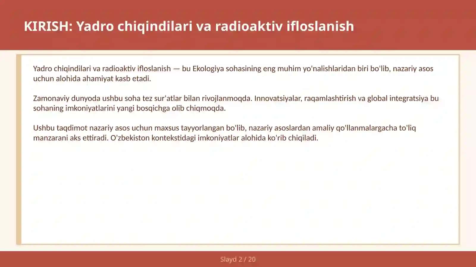 Yadro chiqindilari va radioaktiv ifloslanish 2