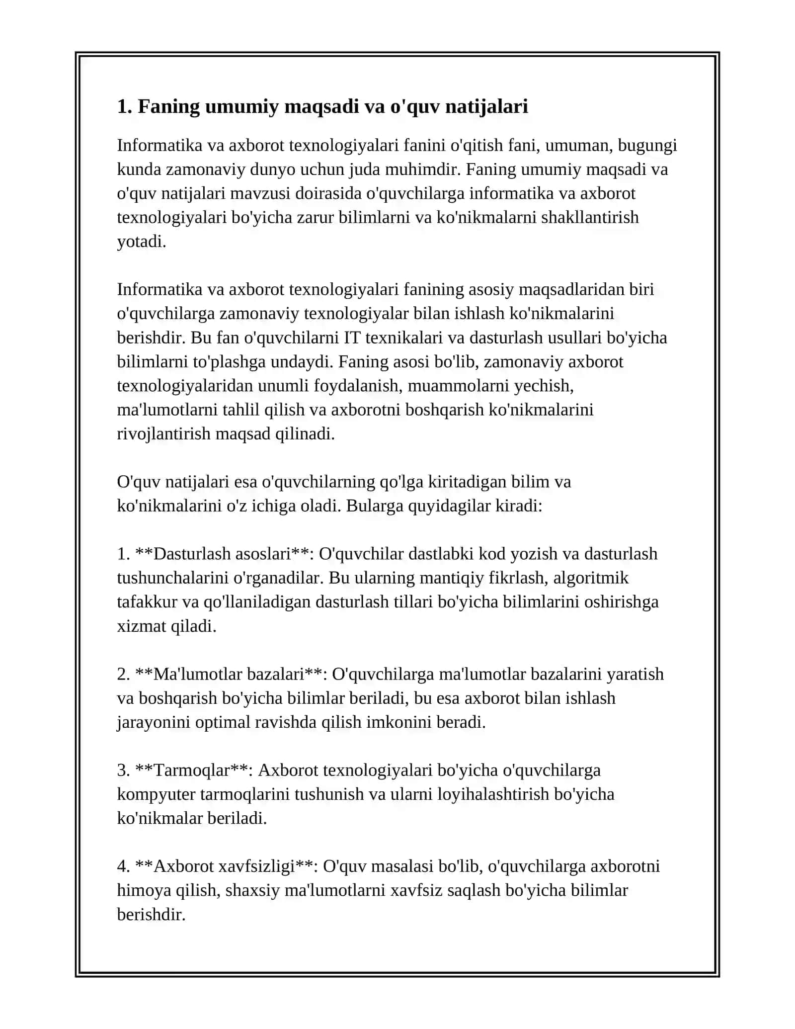 INFORMATIKA VA AXBOROT TEXNOLOGIYALARI FANINI O'QITISHNING MAQSAD VA VAZIFALARI 2