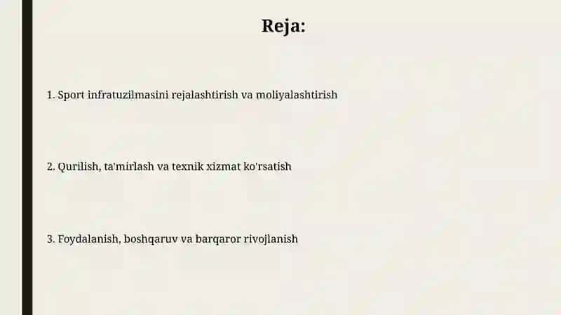 Sport infratuzilmasini rejalashtirish 2