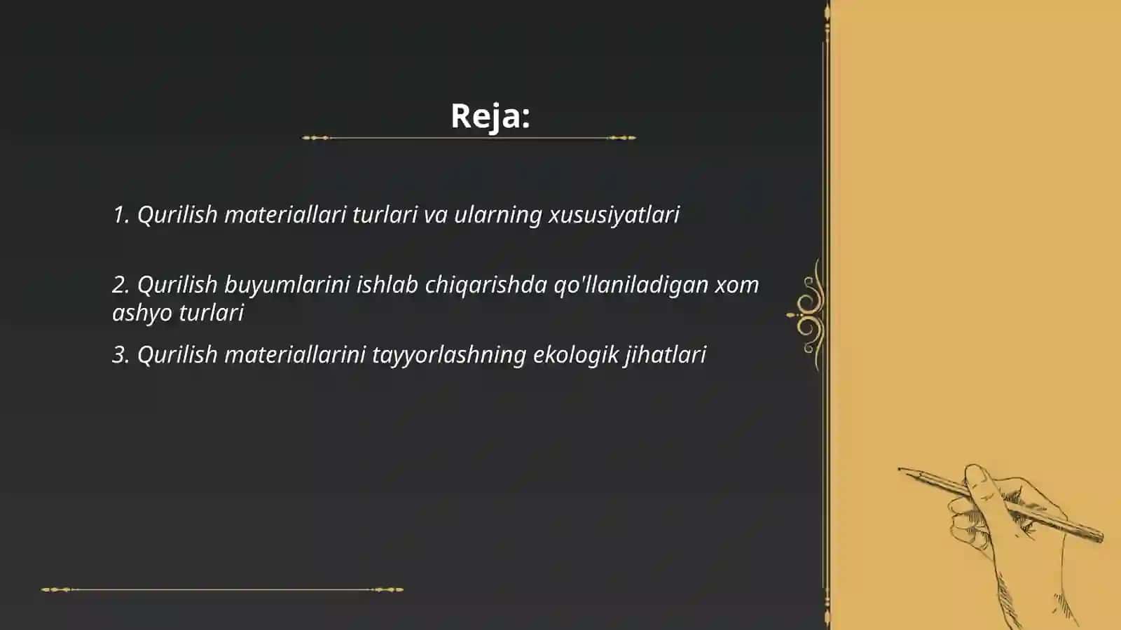 Mavzu: Qurilish materiallarini buyumlarini tayyorlashning asosiy prinsiplari asosiy nazariy yonalishlar tahlili 2