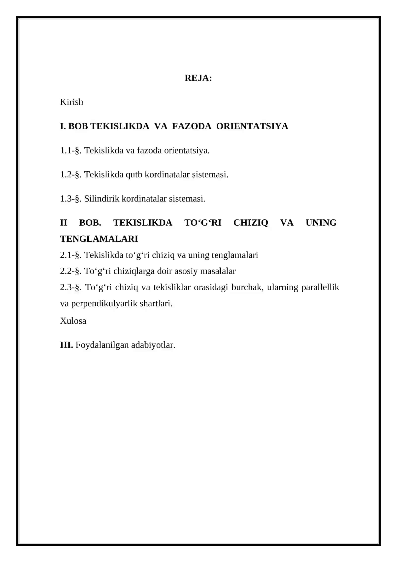 Tekislikda va fazoda oreintatsiya. Qutb, slindrik va sferik koordinatalar sistemasi 2