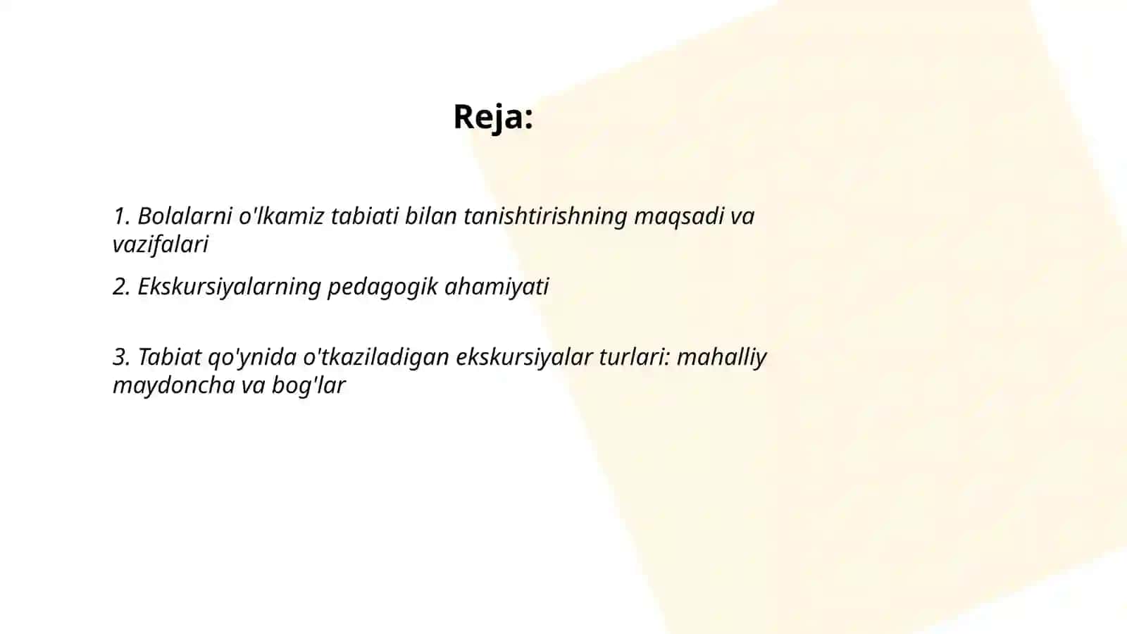 Bolalarni ôlkamiz tabiati ôsimlik va hayvonot olami bilan tanishtirish,tabiat qôynida ôtkaziladigan ekskursiyaning turlari va ahamiyati 2