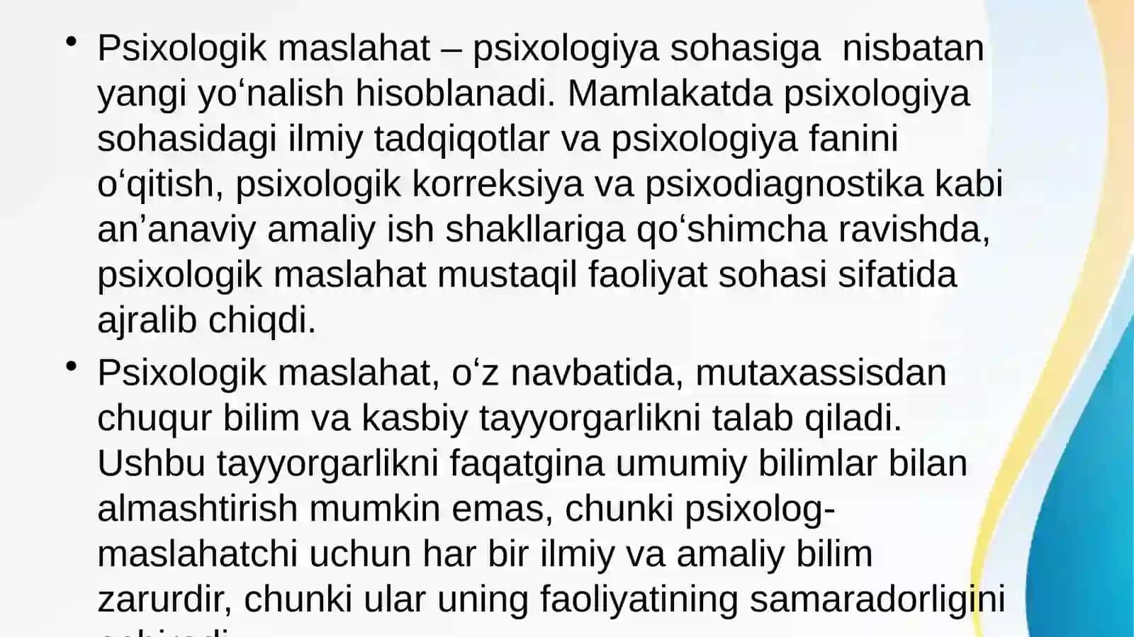 Psixologik xizmat faoliyatida psixologik maslahat yo’nalishining mazmuni 2