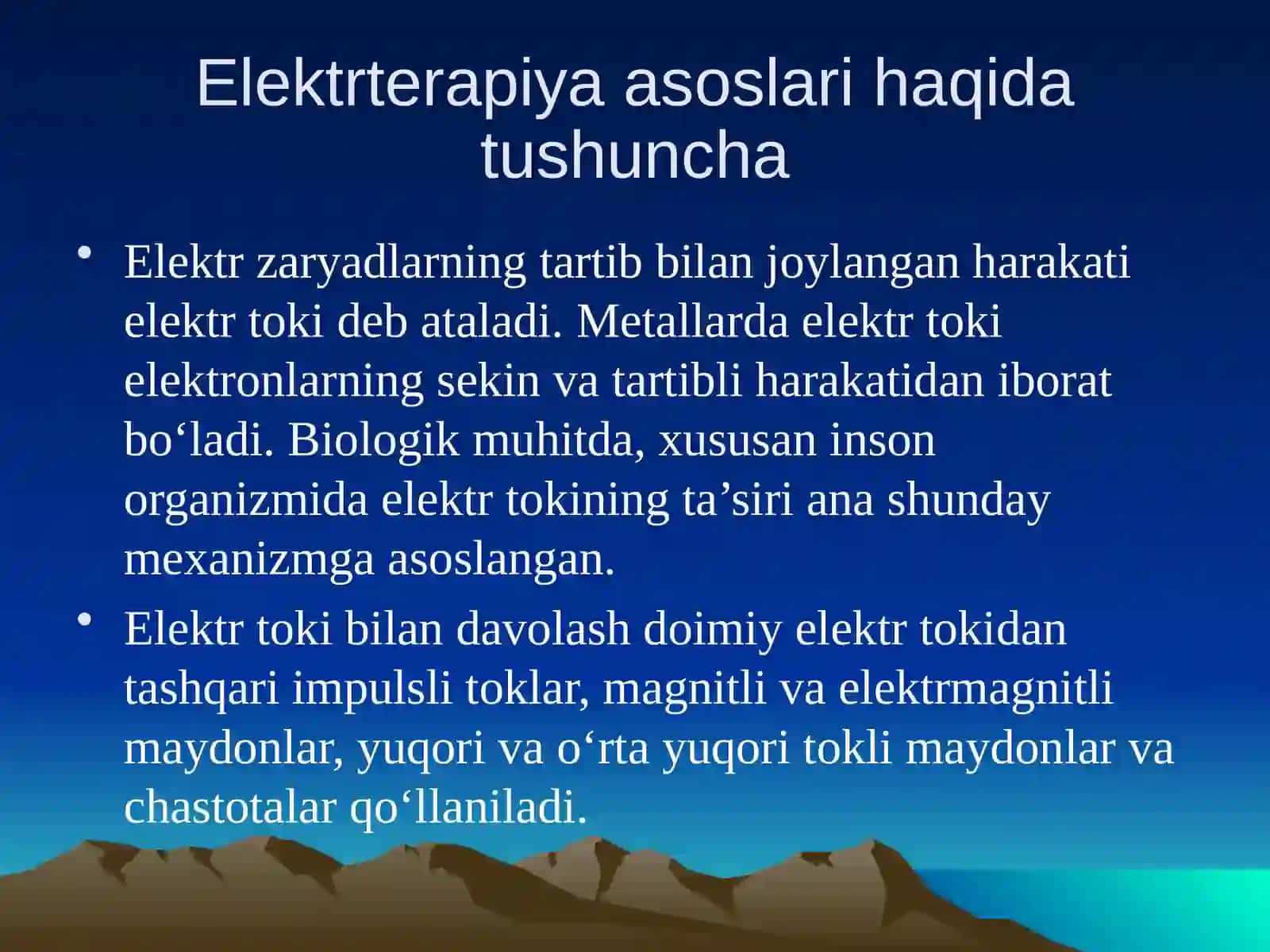 Elektr bilan davolash haqida tushuncha. Uning organizmga ko'rsatadigan ta'siri 2