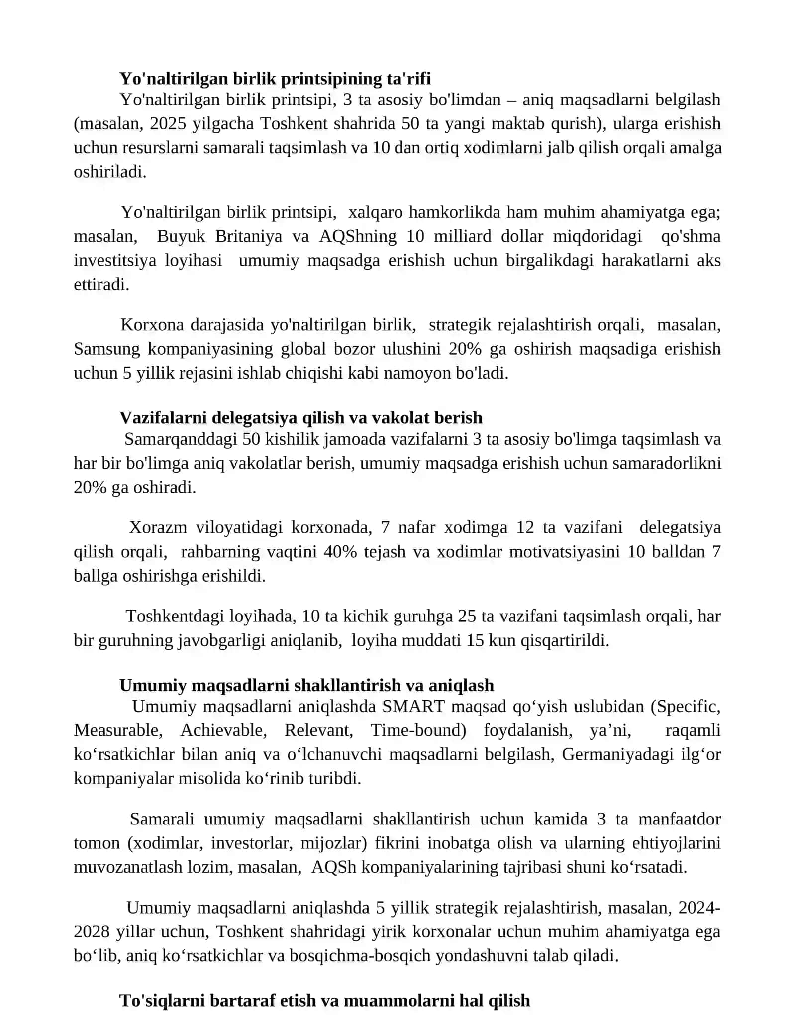 Yoʼnalish birligi tamoyili: umumiy maqsadlarga erishishda strategik boshqaruvning roli 2