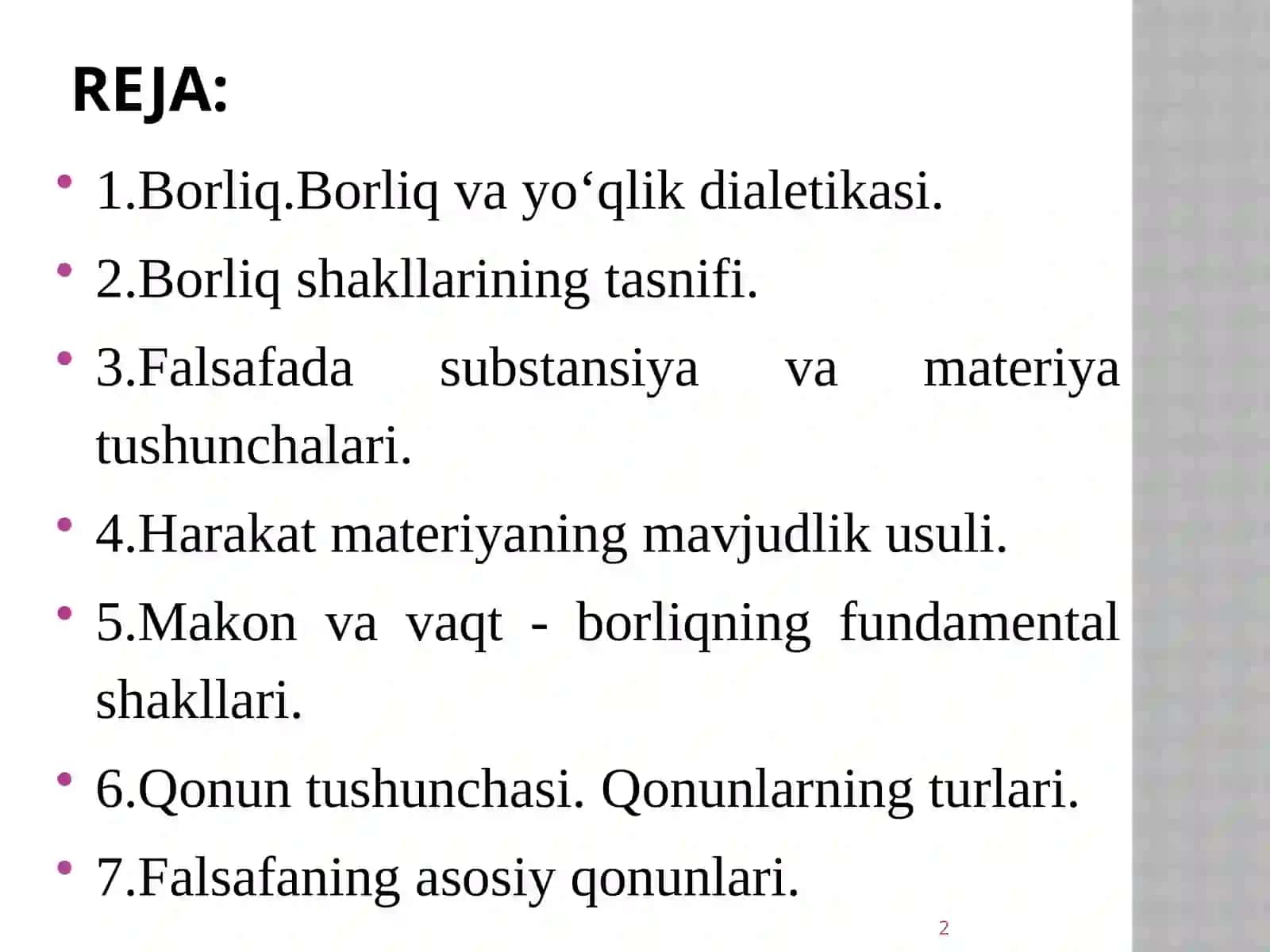 Borliq falsafasi (Ontologiya) 2