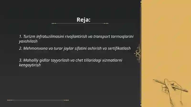 Turizm infratuzilmasini rivojlantirish 2