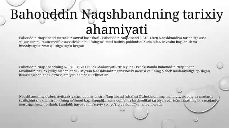 Bahouddin Naqshbandning 675 Yilligi Va OʻZbek Madaniyati 2