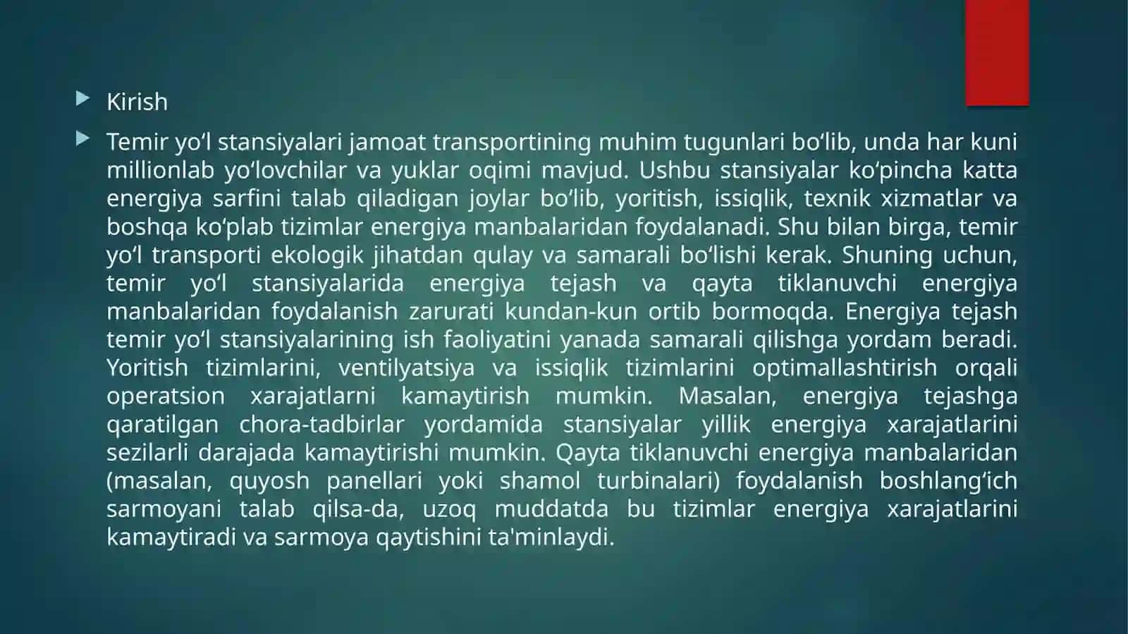 Temir yo'l transportida elektr energiyasi iste'molini optimallashtirish va energiya tejash 2