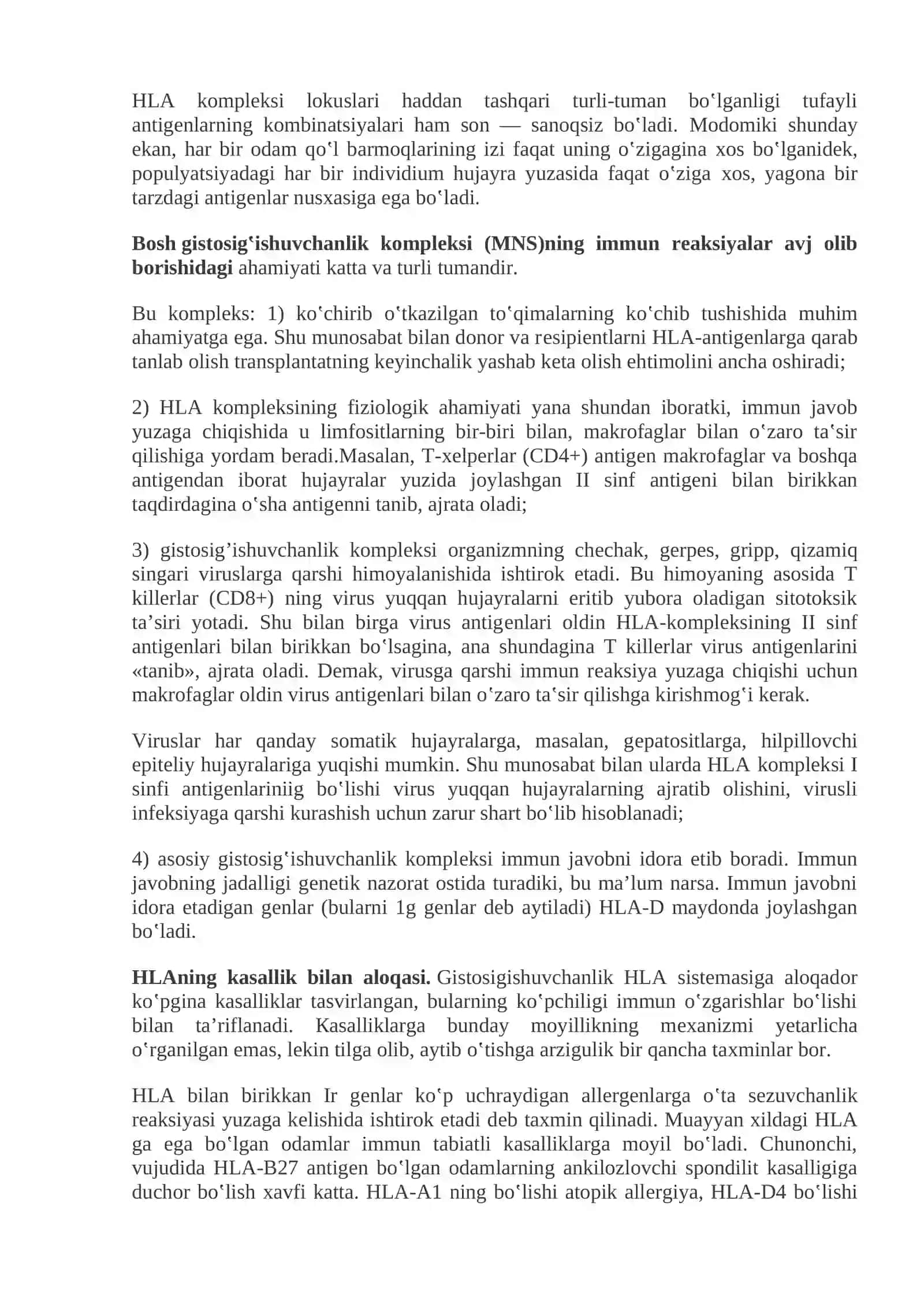 Mavzu 6:Immun buzilishlar.Immun sistemasi xujayralari. HLA va kasalliklar bilan bog‘liqligi. Immun sistemasi buzilishlari. I tipdagi allergiya (anafilaktik tipi). II tipdagi allergiya. III tipdagi o‘ta sezuvchanlik (immun komplekslar orqali). IV tipdagio‘ta sezuvchanlik (xujayralar orqali). Immunologik tolerantlik. Autoimmnun kasalliklar mexanizmlari. Immun tanqislik sindromlari 2