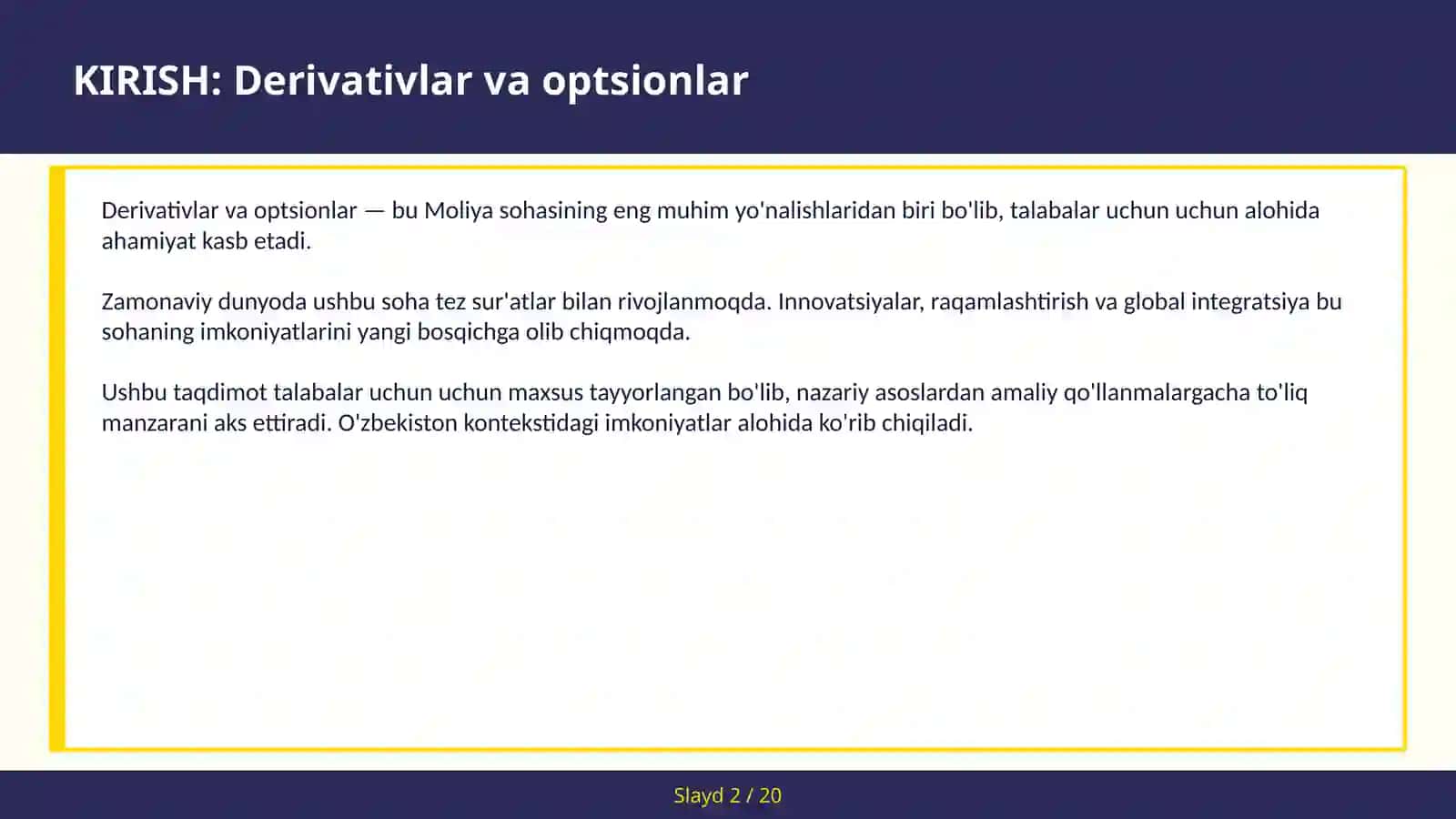 Derivativlar va optsionlar 2