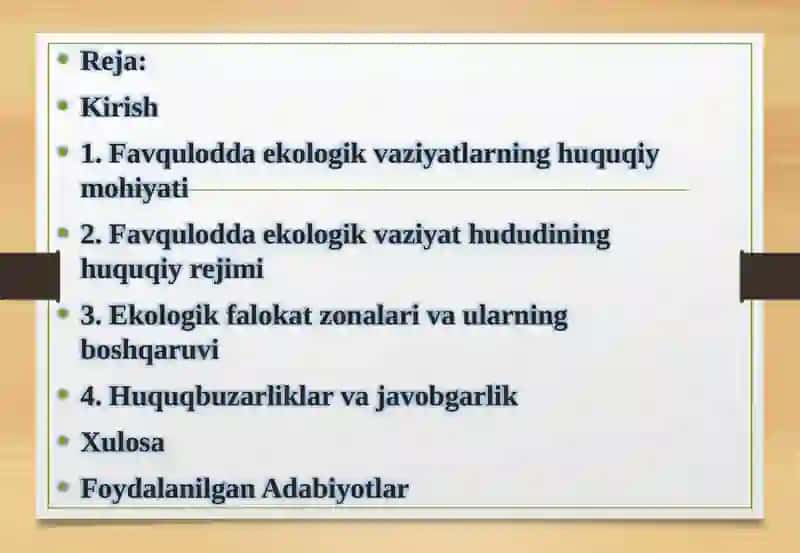 Favqulodda ekologik vaziyatlar va hududlarning huquqiy rejimi 2