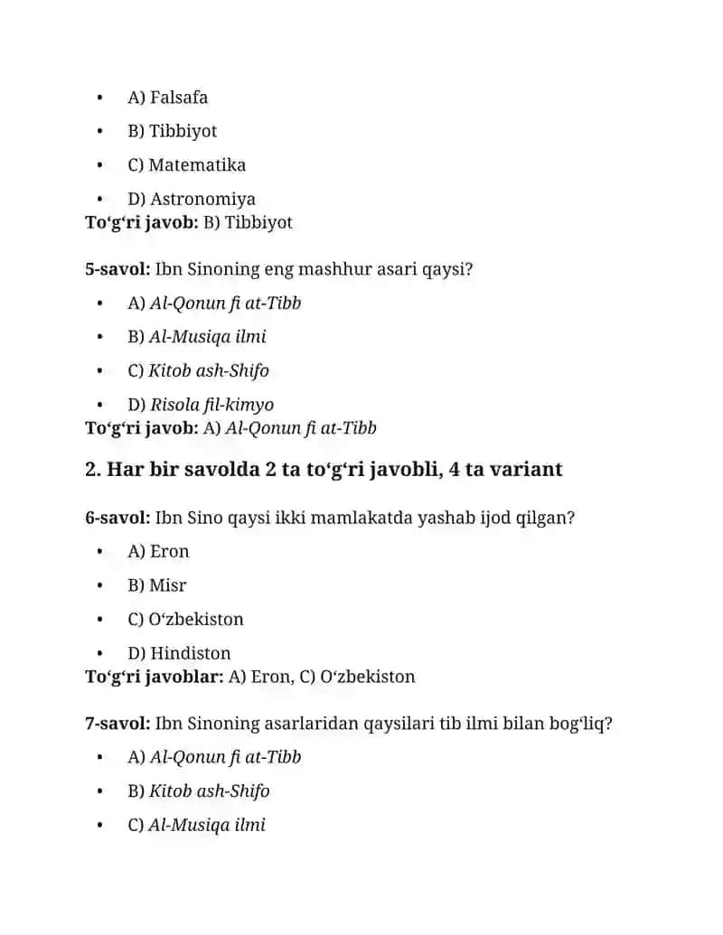 "Ibn Sinoning hayoti va ijodi" 2