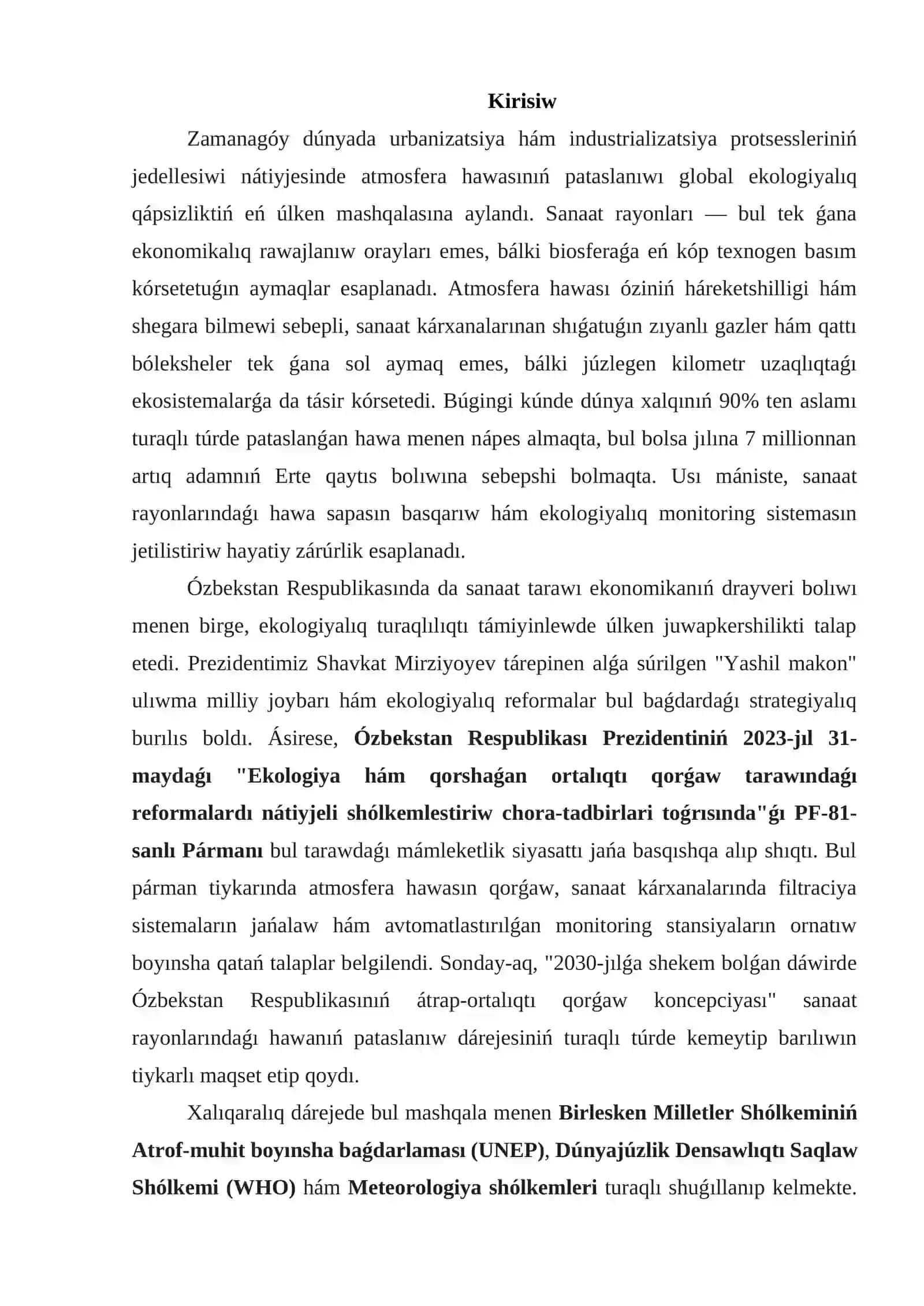 Sanaat rayonlarında atmosferanıń pataslanıwı 2