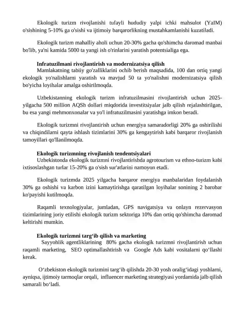 Ekologik turizmni rivojlanish tendensiyalari va mavjud imkoniyatlari 2