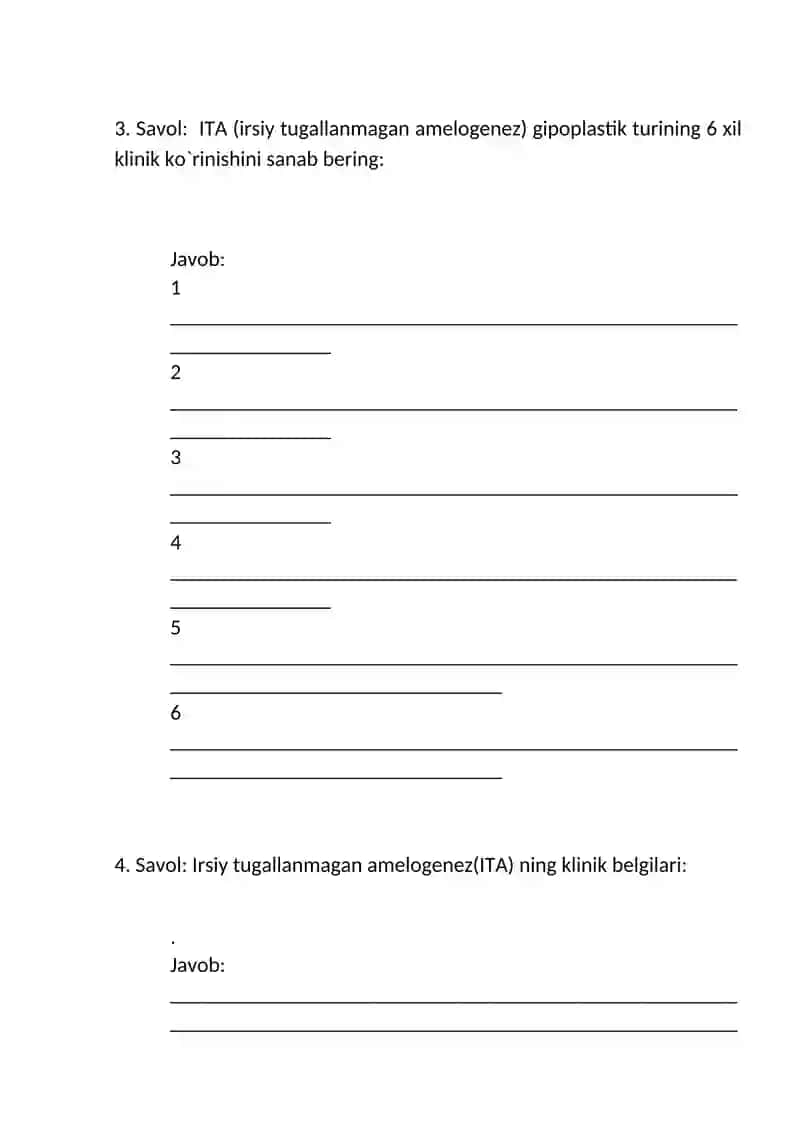 Irsiy xususiyatga ega bo`lgan tish qattiq to`qimalari nokariyes kasalliklari. Klinik belgilari, tashxisi va davolash usullari.(amelogenes) 2