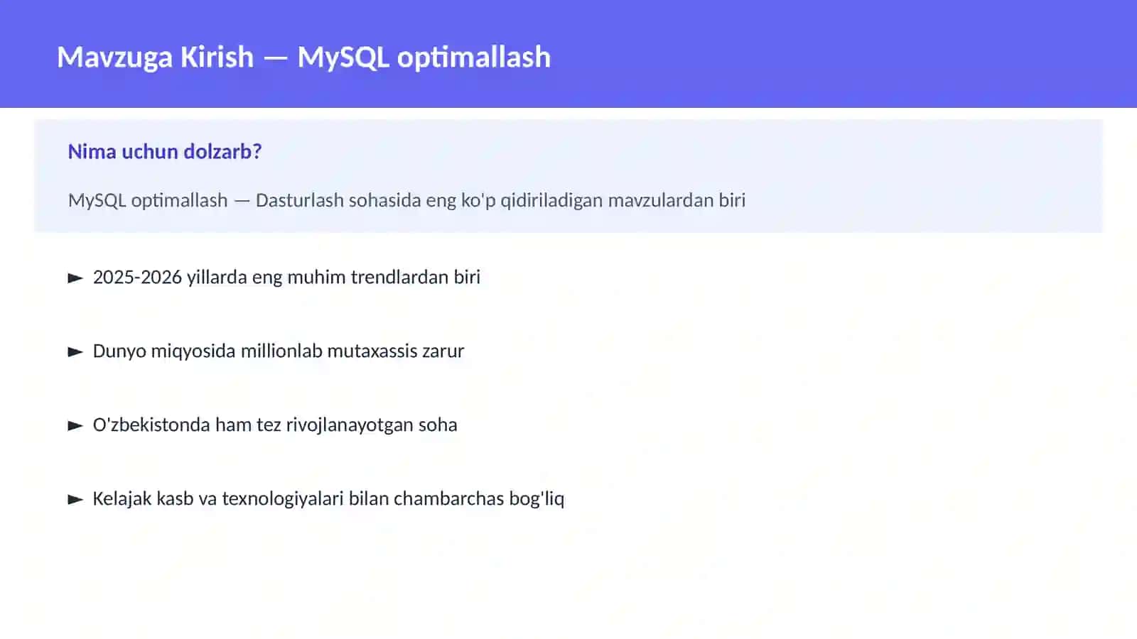 MySQL optimallash 2