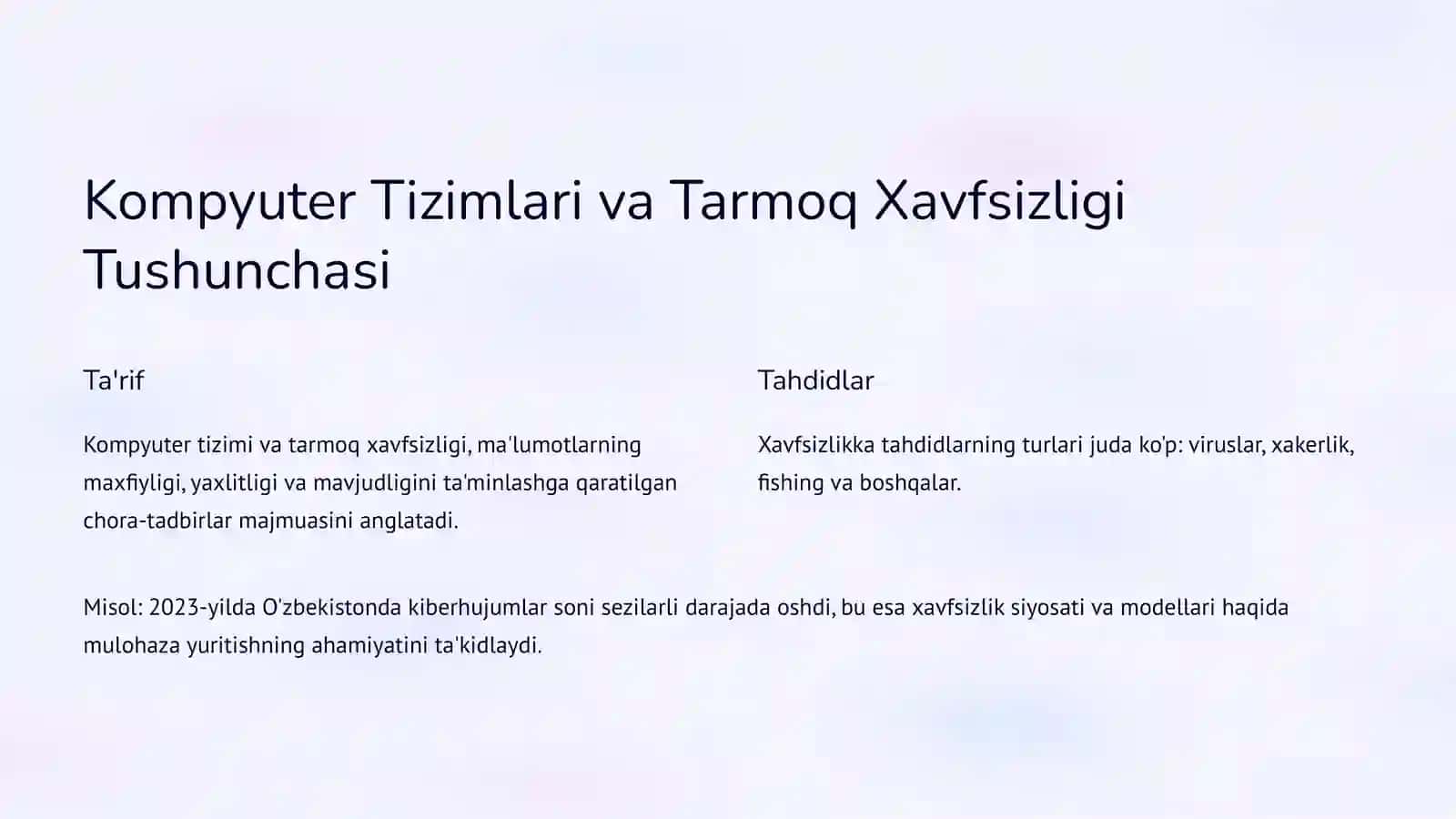 Kompyuter Tizimlari va Tarmoqlarda Xavfsizlik Siyosati va Modellari 2