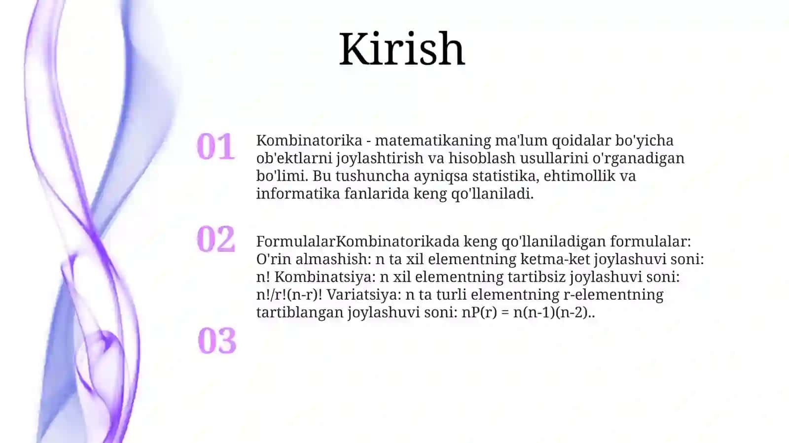 Kombinatorika Mavzusidagi Formulalar Yechiladigan Masalalar Tuzish 2