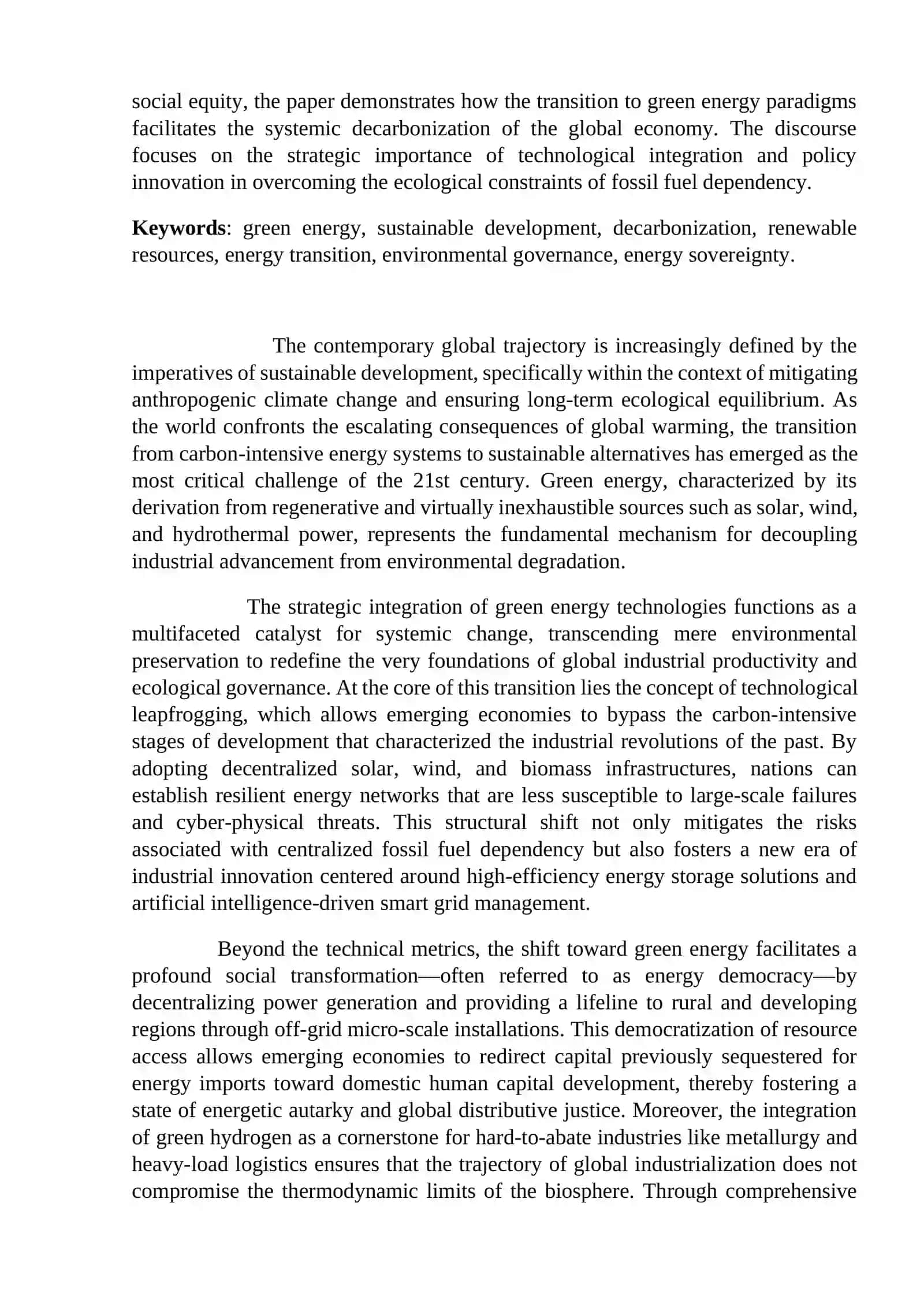 THE ROLE OF GREEN ENERGY AS A KEY DRIVER OF SUSTAINABLE DEVELOPMENT 2