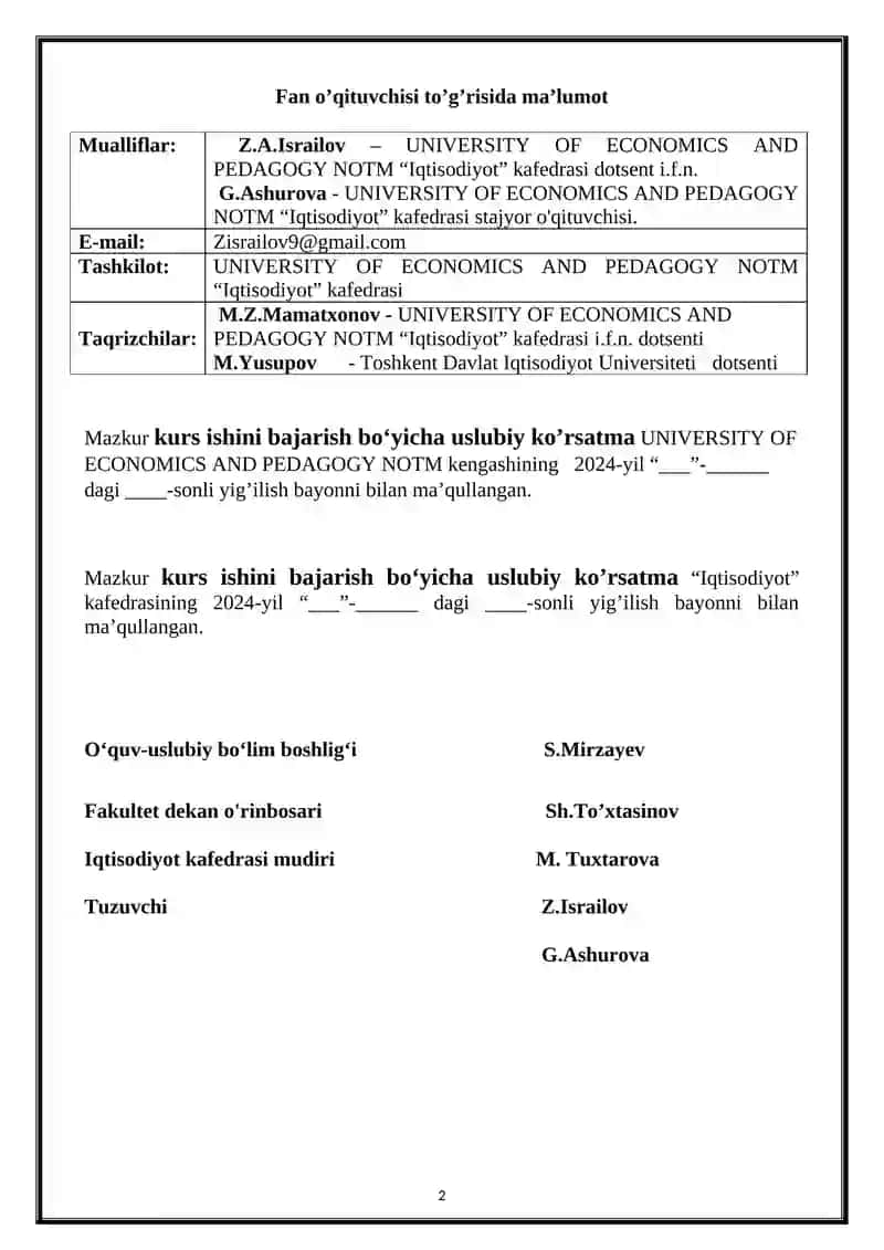 Kurs ishini bajarish bo‘yicha uslubiy ko’rsatma 2
