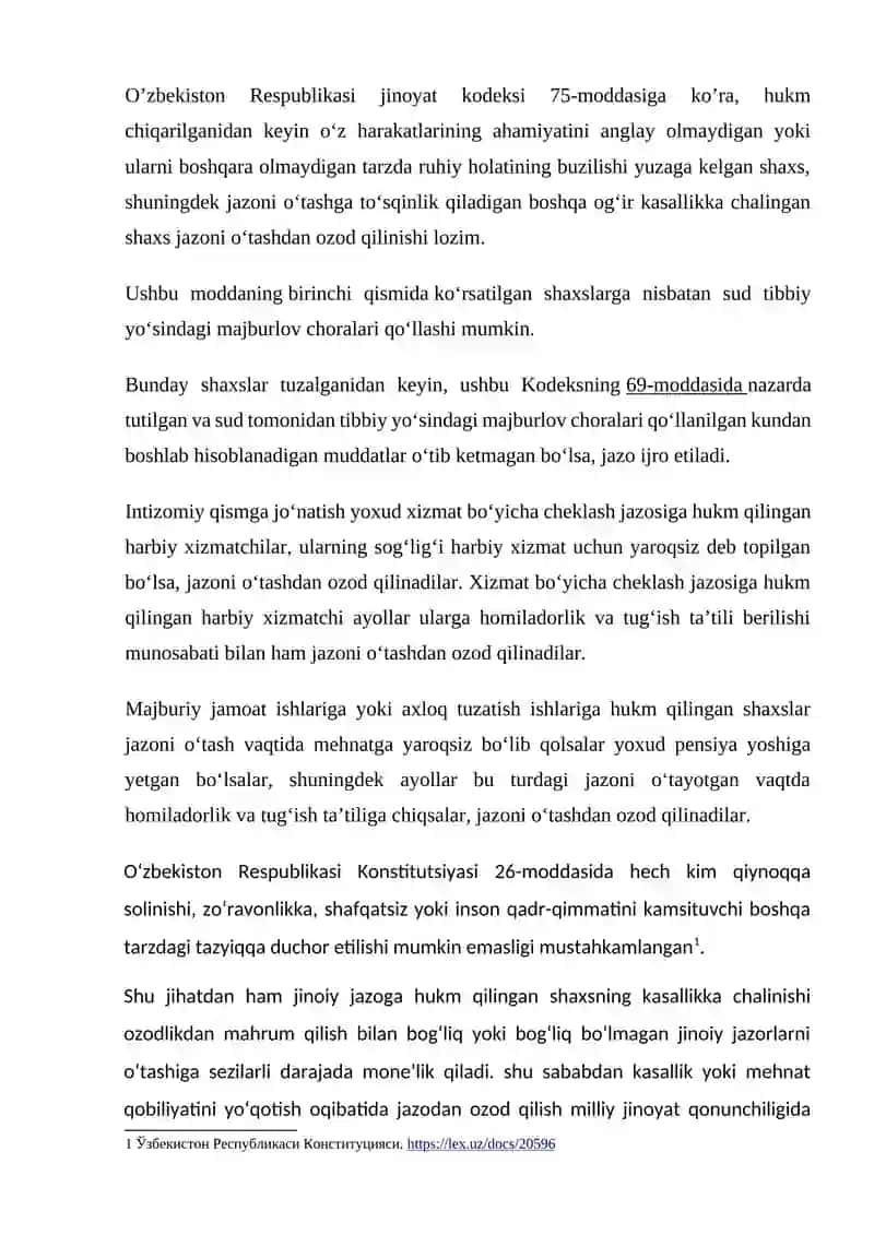 Kasallik va Mehnat Qobiliyatini Yo'qotish Oqibatida Jazodan Ozod Qilish 2