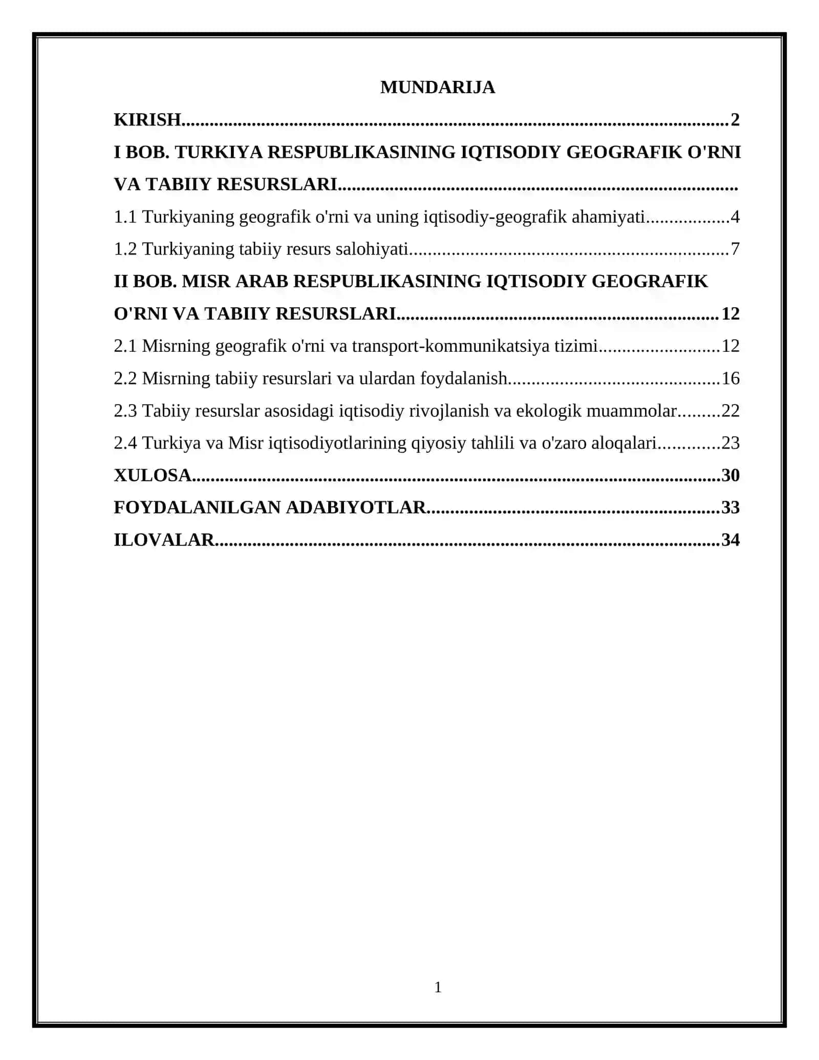 Turkiya va Misr Arab Respublikasiga iqtisodiy geografik tavsif 2