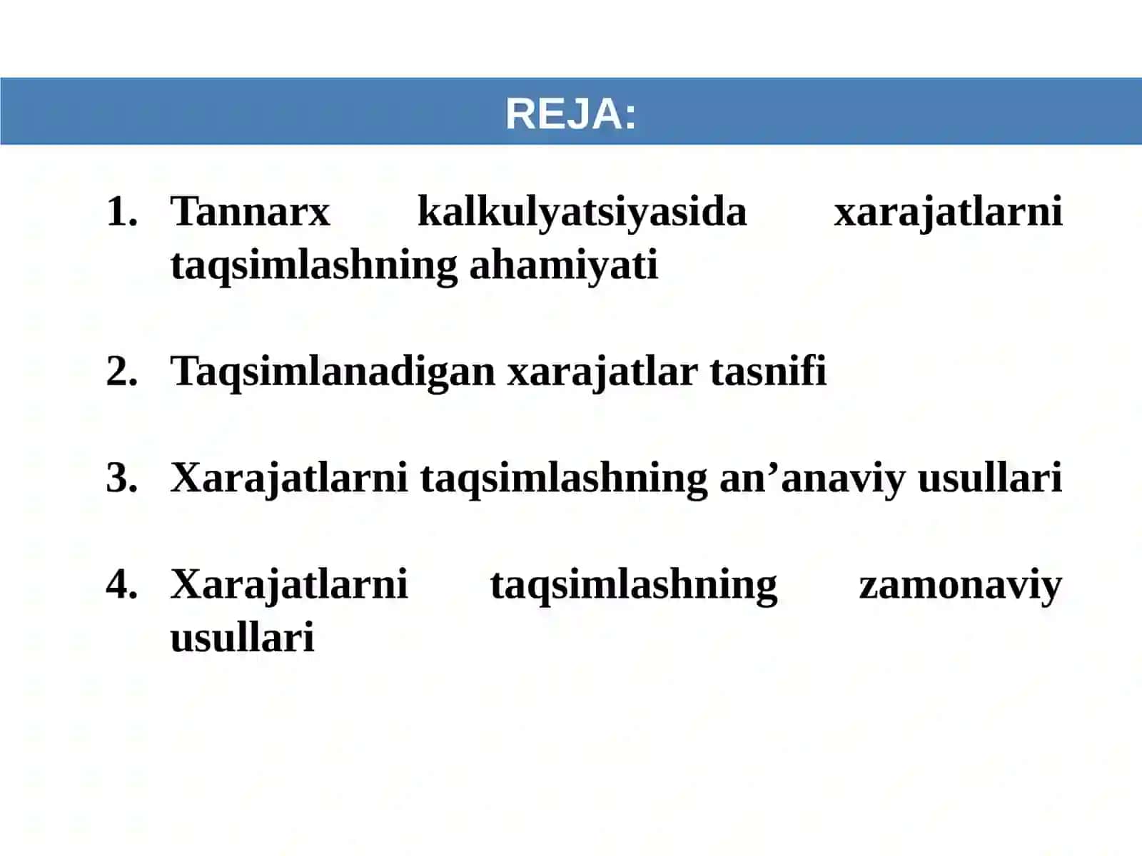 TANNARX KALKULYATSIYASIDA XARAJATLARNI TAQSIMLASH USULLARI 2