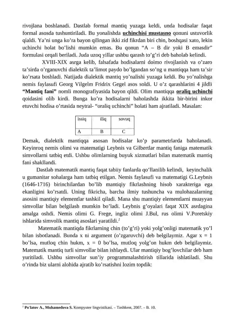 Mantiq, Algebranin Aksiomlari 2