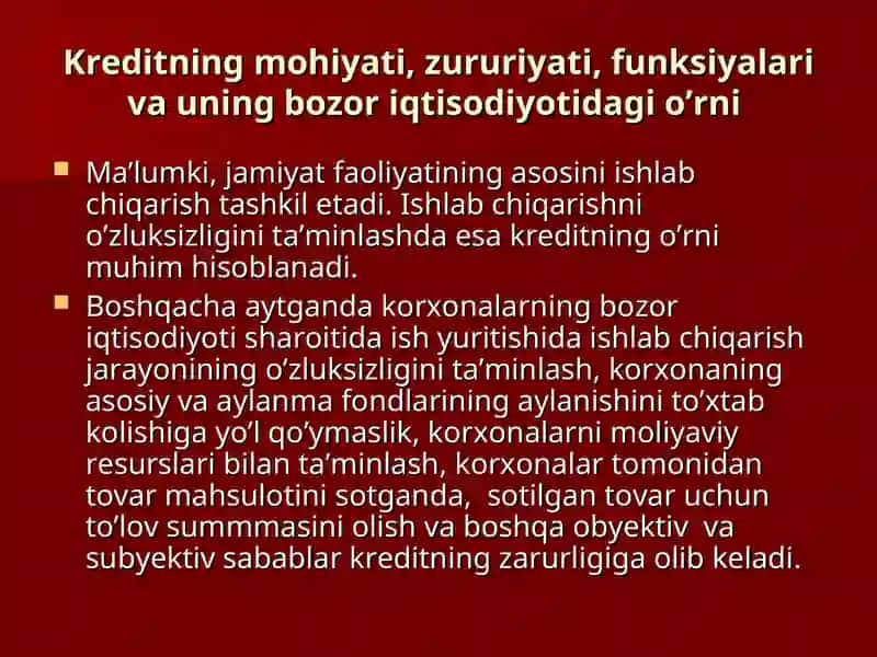 Kreditning zarurligi funksiyalari turlari va shakillari 2