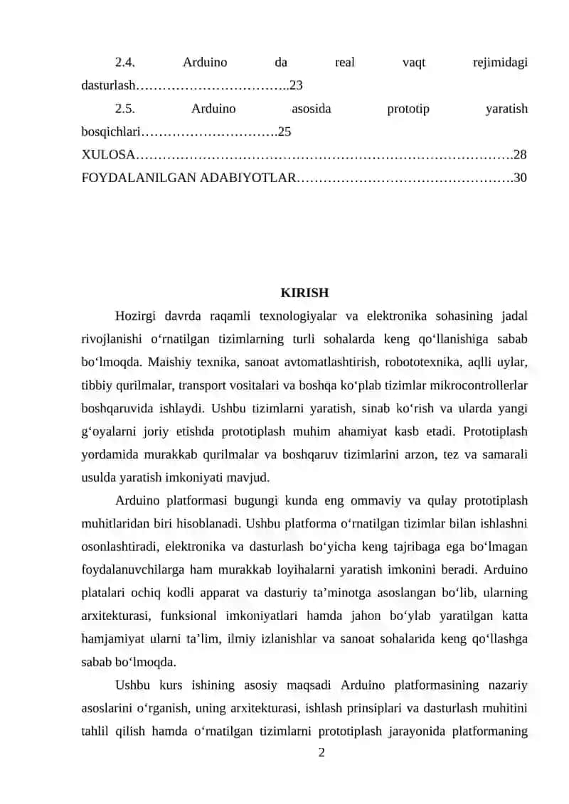 ARDUINO PLATFORMASI VA O‘RNATILGAN TIZIMLARNI PROTOTIPLASH 2