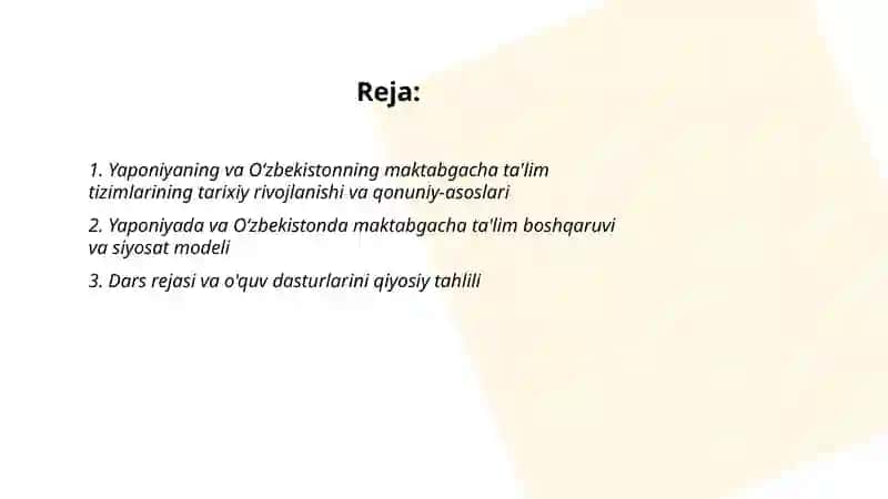 Yaponiya va Oʻzbekiston Maktabgacha Ta'lim Tizimi 2