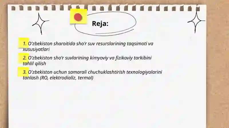 O'zbekiston sho'r suvlari chuchuklashtirish 2