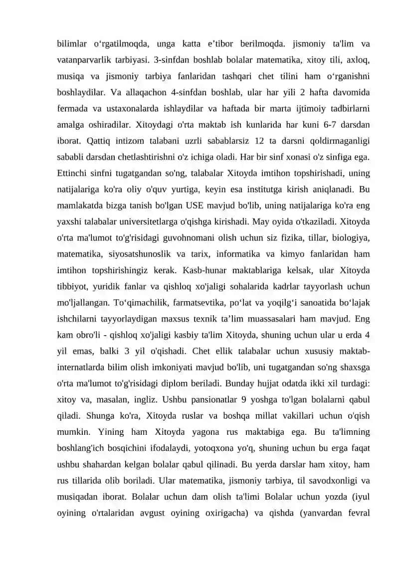 XITOYDA MAKTABGACHA TA'LIM TIZIMI 2