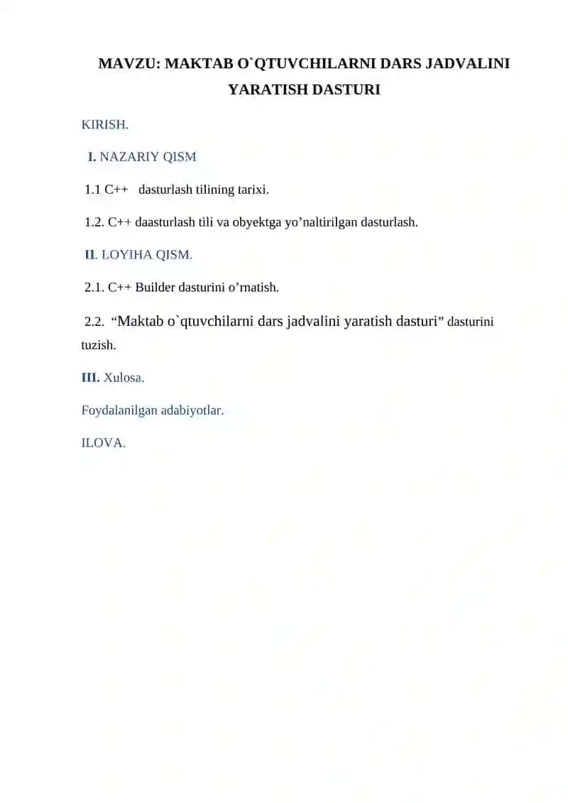 MAKTAB O`QTUVCHILARNI DARS JADVALINI YARATISH DASTURI 2