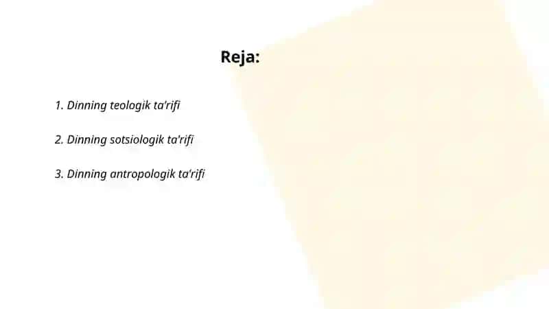 Dinga berilgan ta'riflar va dinlar tasnifi 2