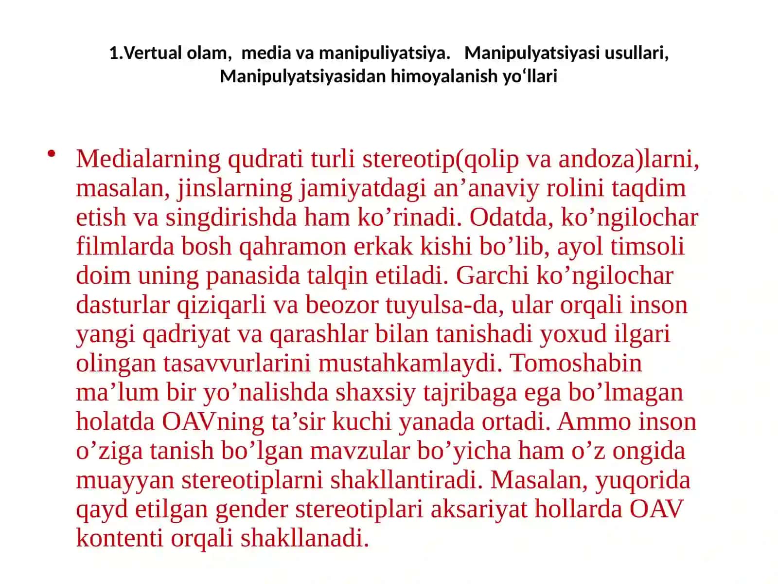 Vertual olam, media va manipuliyatsiya. Manipulyatsiyasi usullari, Manipulyatsiyasidan himoyalanish yo‘llari 2