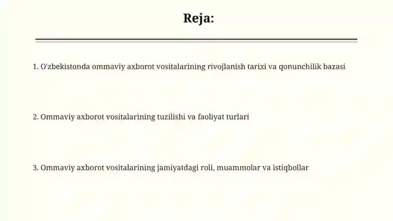 O’zbekiston Respublikasida ommaviy axborot vositalarining faoliyati 2
