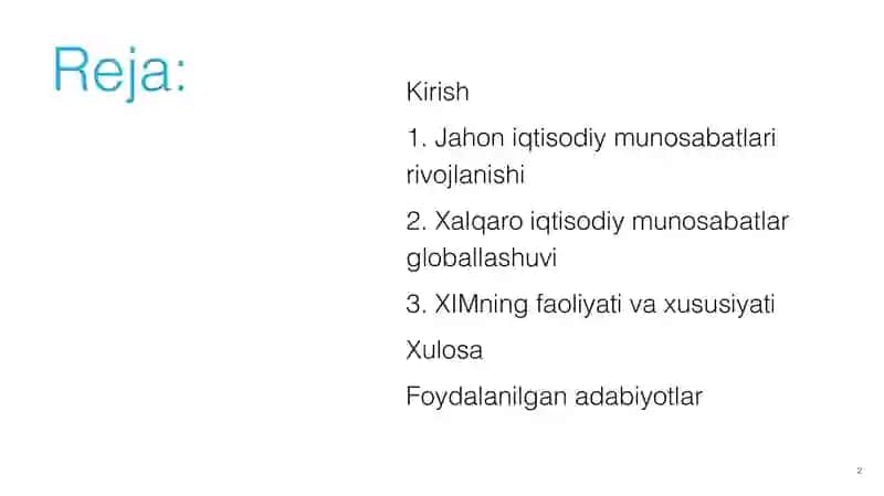 Jahon iqtisodiyotining rivojlanishida XIMning faoliyati va xususiyati 2