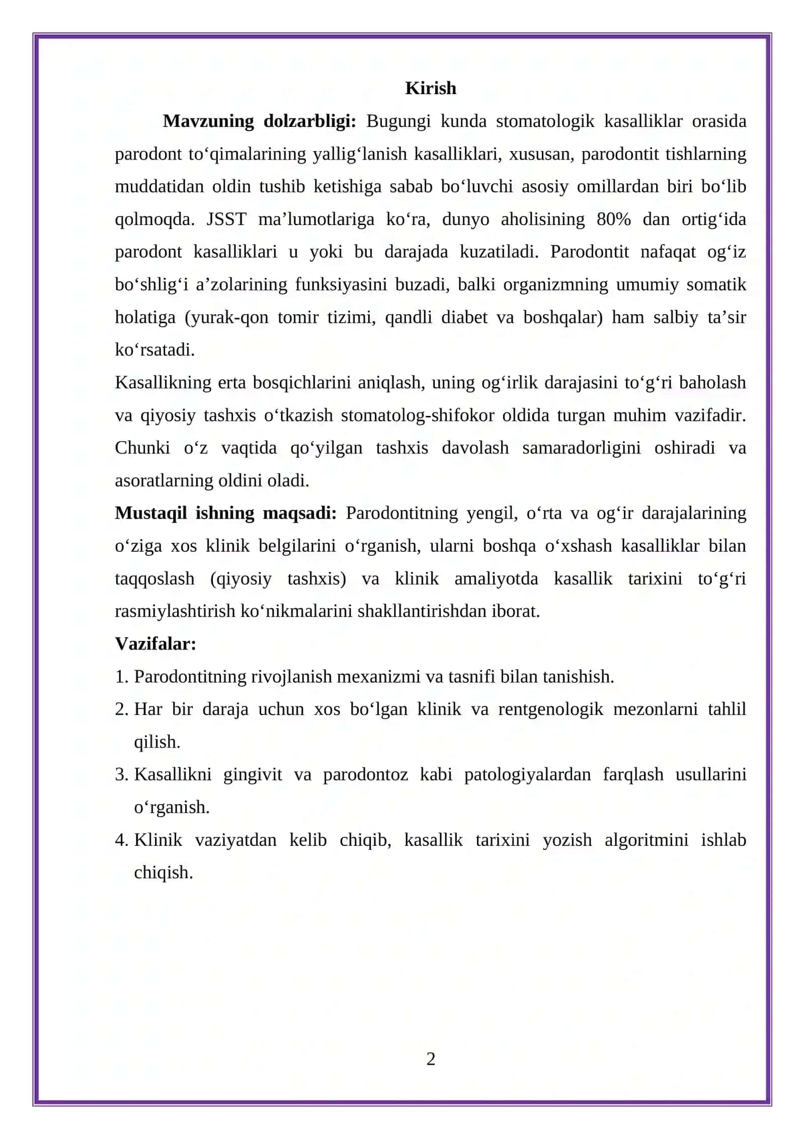 Parodontitning klinik shakllari va kasallik tarixi 2