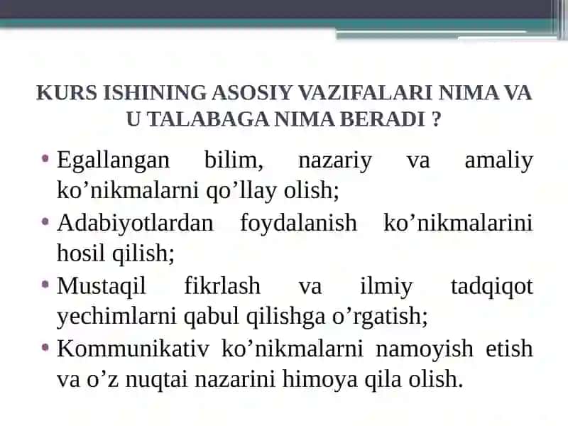 KURS ISHINI YOZISH BO’YICHA TAQDIMOT 2