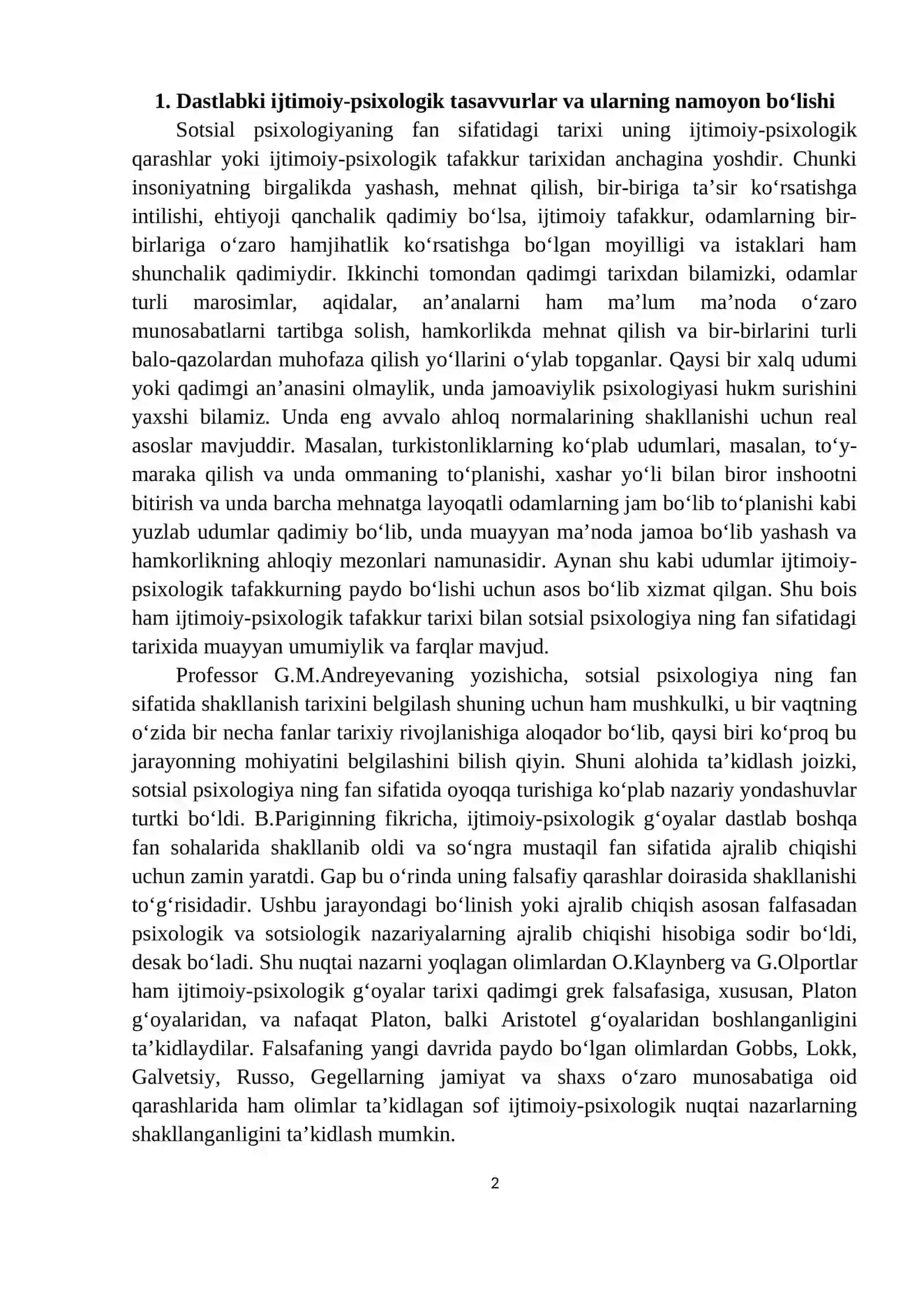 Sotsial psixologik g'oyalarning shakllanishi tarixi 2