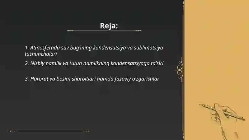 Atmosferada suv bugʻining kondensatdiya va sublematsiya shartlari 2
